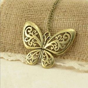 Boho Bronze Butterfly Pendant & Chain Festival Z13